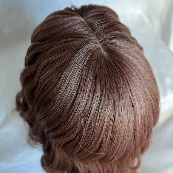 Shoulder length Wavy Medium Brown Purple Everyday Cosplay Wig with Wispy Bangs - Picture 2 of 7